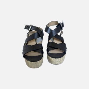Michael Kors Strappy Black and Tan Espadrille Sandals
